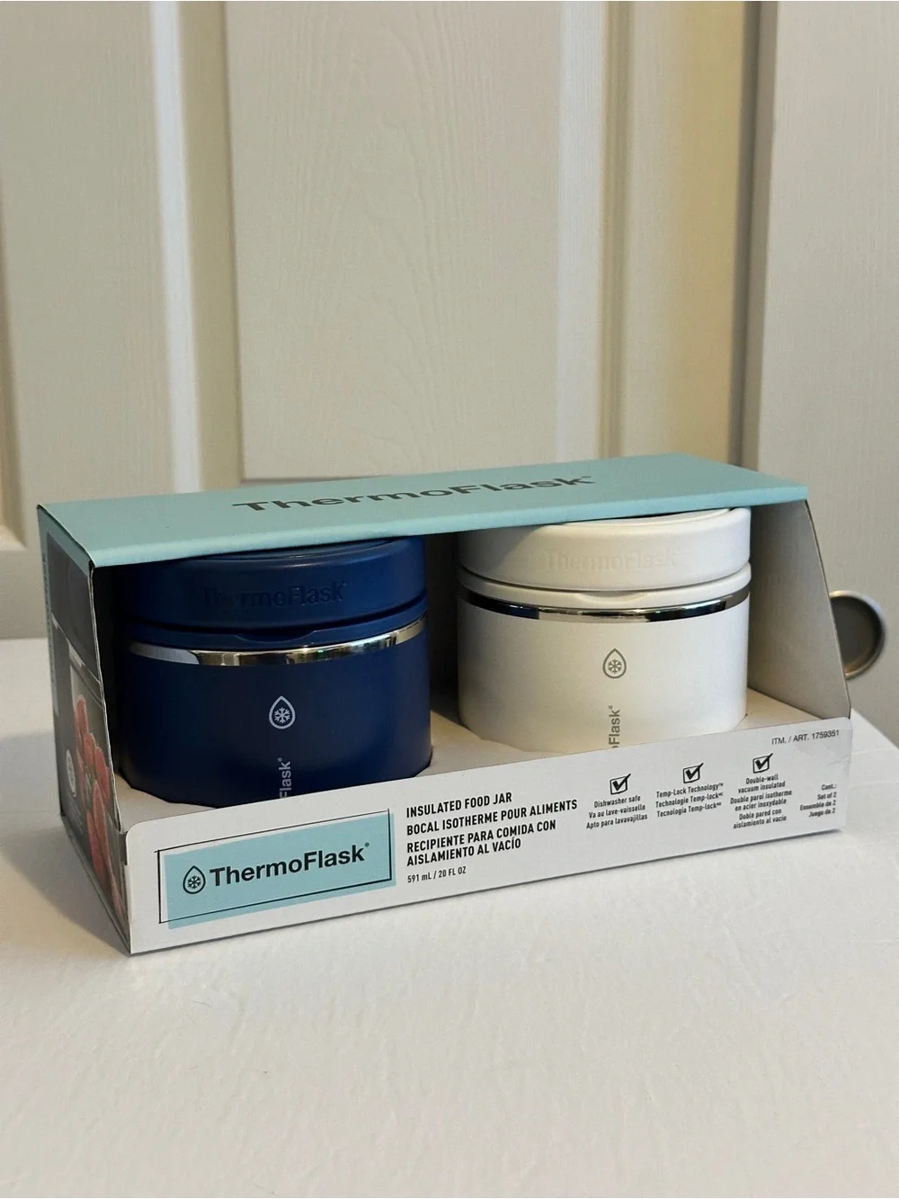 ThermoFlask Insulated Food Jars Blue White 2-Pack 20oz New